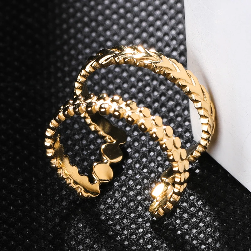 
Geometric Chain Shape finger golden women ring stainless steel 