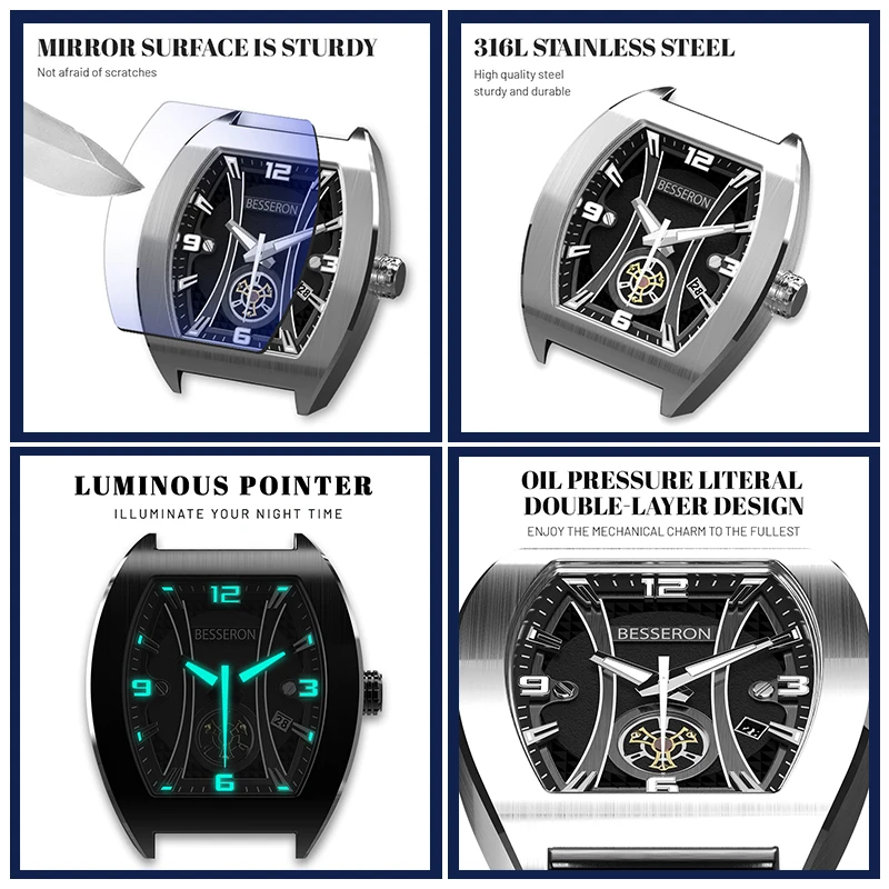 Skeleton Tourbillon Hollow Out Mechanical Watches With Calendar,custom Logo Luxury Relojs Tonneau Case Automatic Watch For Men