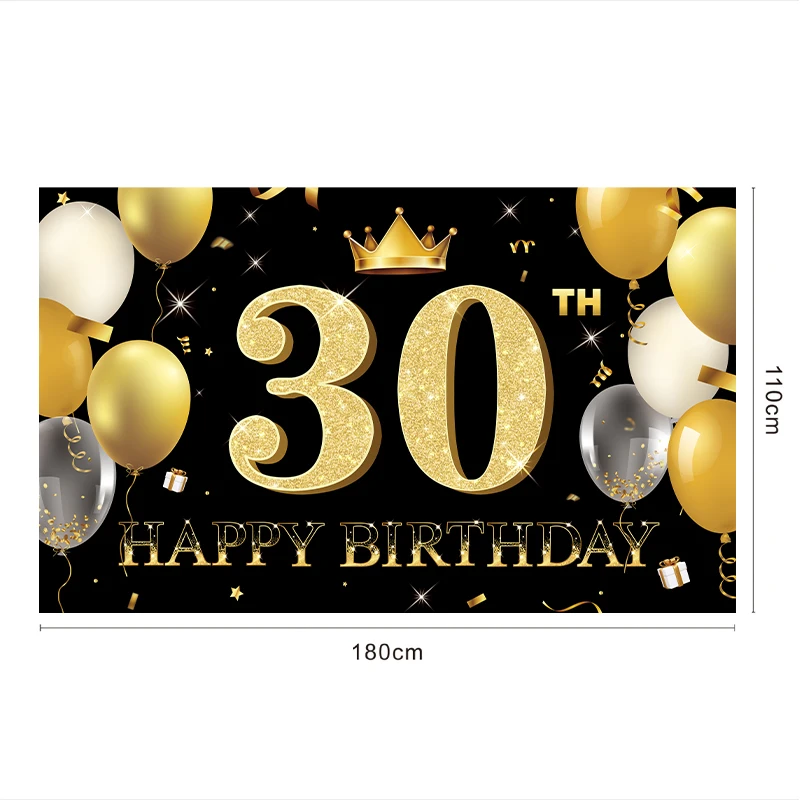 Happy Birthday Banners Party Backdrop Large Black Gold Balloon Birthday Party Decorations For 50th Birthday
