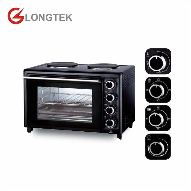 China household electric oven multi purpose electrical baking oven with Rotisserie, convection and two hot plates