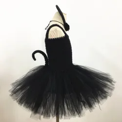 Детский костюм для косплея на Хэллоуин, черное платье-пачка с котенком, 2021