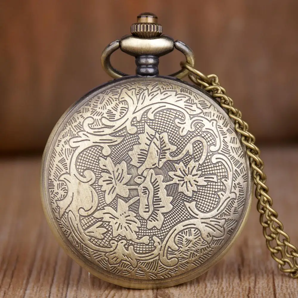 Custom Vintage Pocket Watch Necklace Bronze Color Visible Dial Hollow Out Old Quartz Pocket Watch