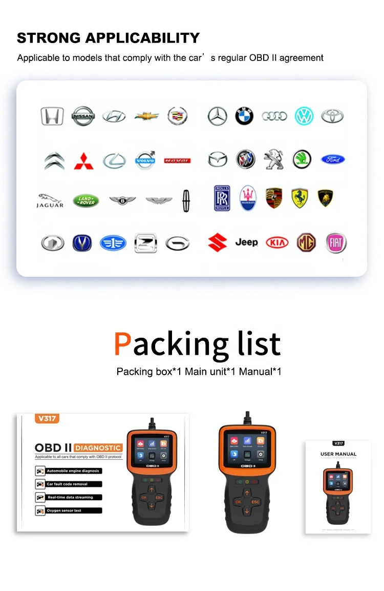 V317 Car Diagnostic Instrument Engine OBD Fault Detector with Code Reading Card Essential Tool for Diagnostic Tools OBD Scanner