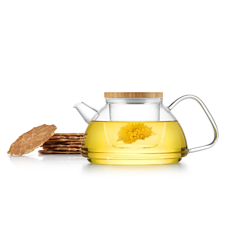 Hot sale Samadoyo glass teapot with bamboo lid for loose leaf and blooming tea