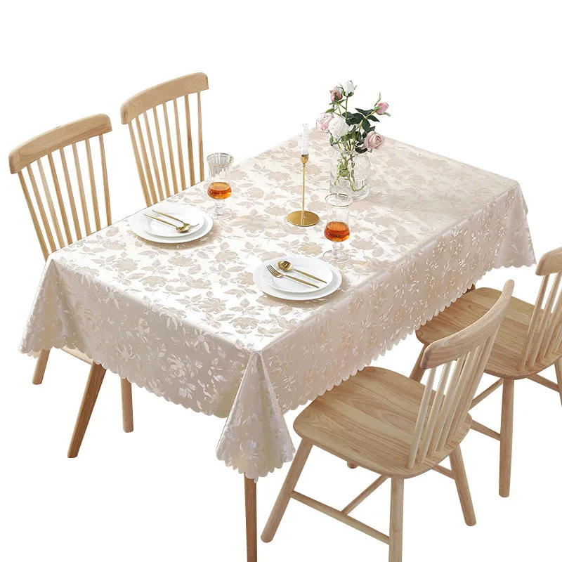 Waterproof Tablecloth For Table Oilcloth Pvc Gold Rose Round Rectangular Anti-Stain Film Decoration Dining Pad Kitchen Supplies
