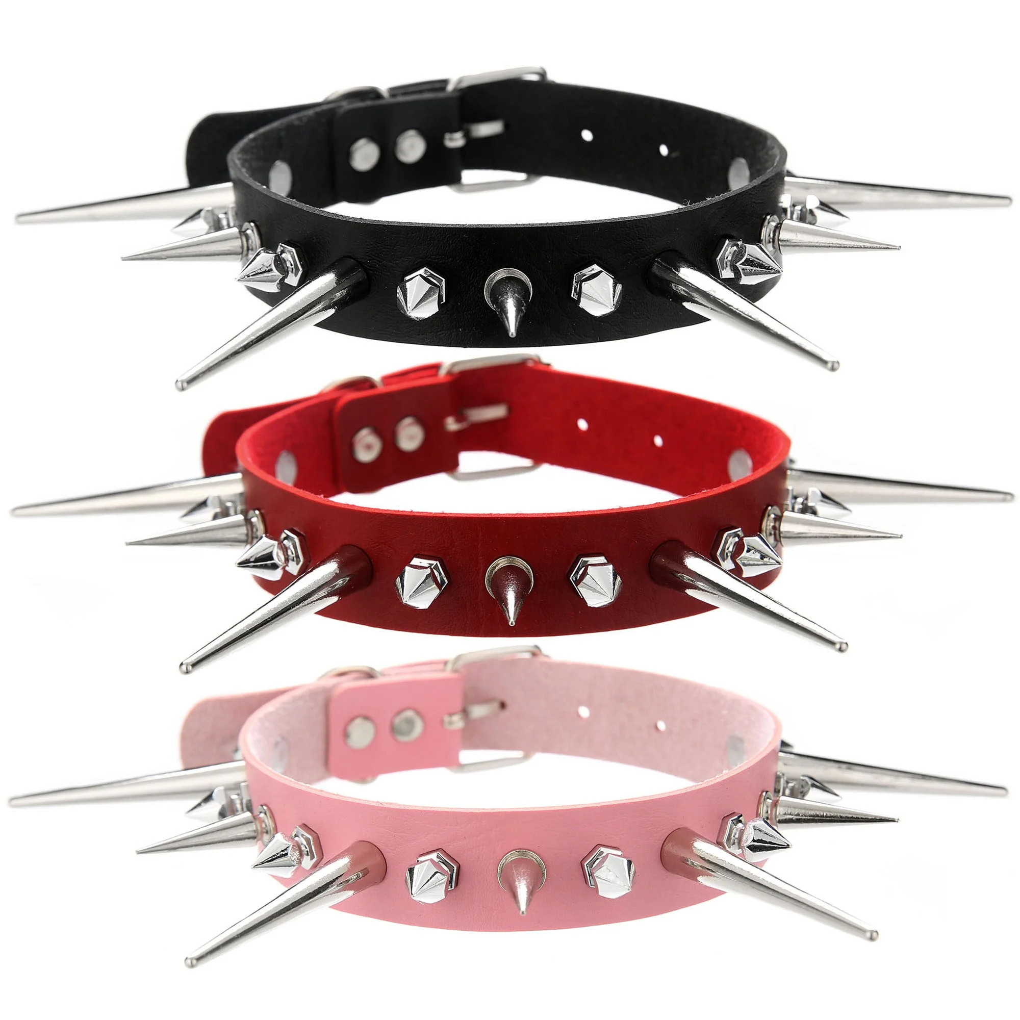 Sweet Cool New Punk Style Gothic Long Riveted Spikes Leather Collar Necklace