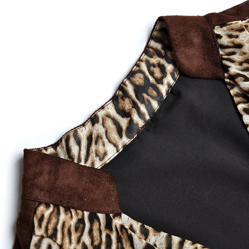 
Female 2021 Summer V Neck Half Sleeves Leopard Print Lace Up Waist Irregular Swing Mid Length Dress 