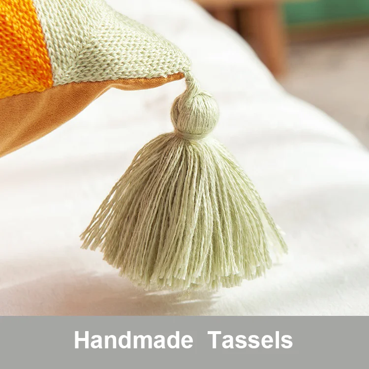 Geometric Sun Face Embroidery Wholesale Modern Home Decor Modern Luxury Throw Pillow Cover Case with Tassels