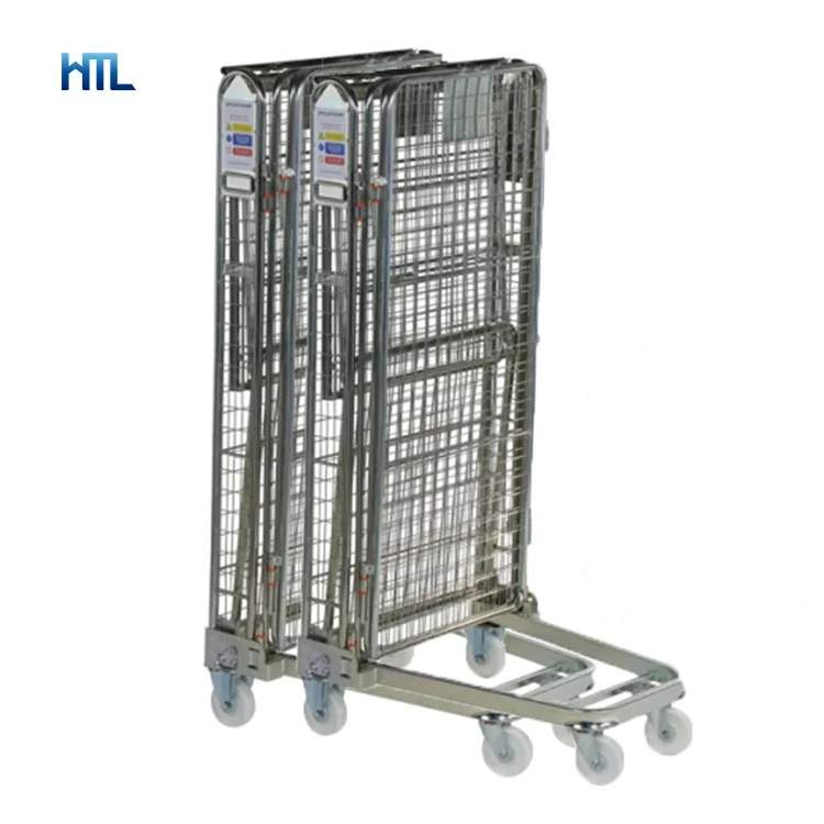Metal Supermarket Mobile Storage Nestable Roll Cage Trolley