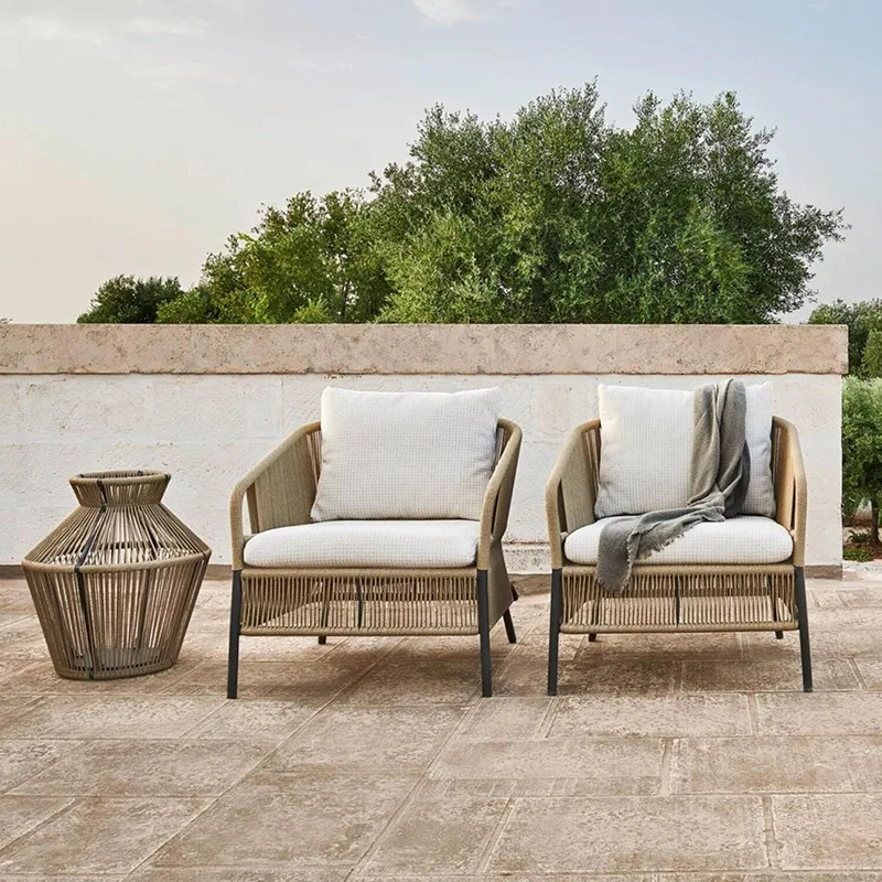 HJ HOME Leisure woven Rattan Metal Outdoor Patio Garden Furniture Set metal lounge armchair sofa chair