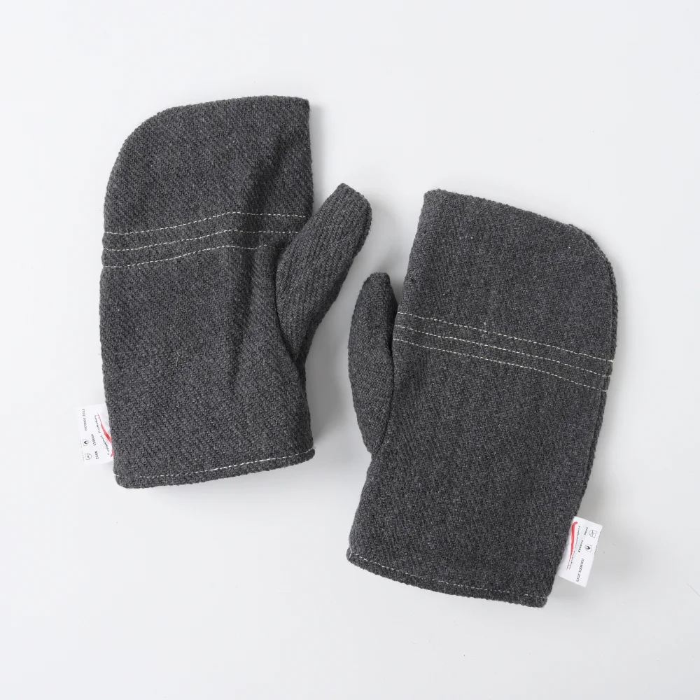 Stock whole sale Developed Double Layers Dark Gery Polyester Twill Mitten Industrial Welding Gloves for wholesale