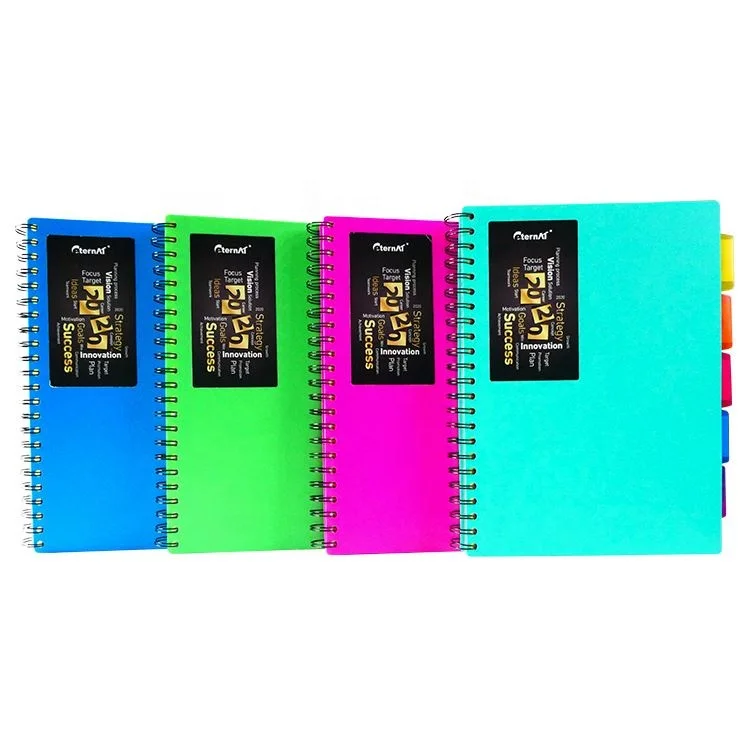 Cheap 5 color subject divider spiral binding A4 notebook customized printing PP cover 200 Sheets notebook with Pocket