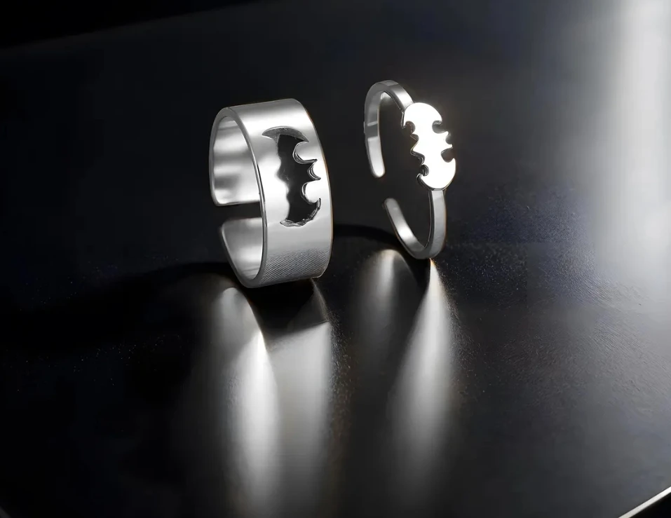 Vampire Bat Gold Plated Bat Ring  Goth Jewelry  Two Pcs Silver Plated Adjustable Ring Superhero Couple Rings