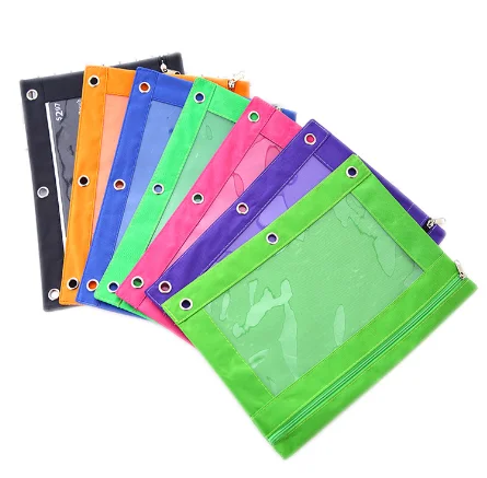 Custom Logo Multicolor B5 Szie Pencil Pouches 3 Ring Binder Pouch with Clear Window for Storage