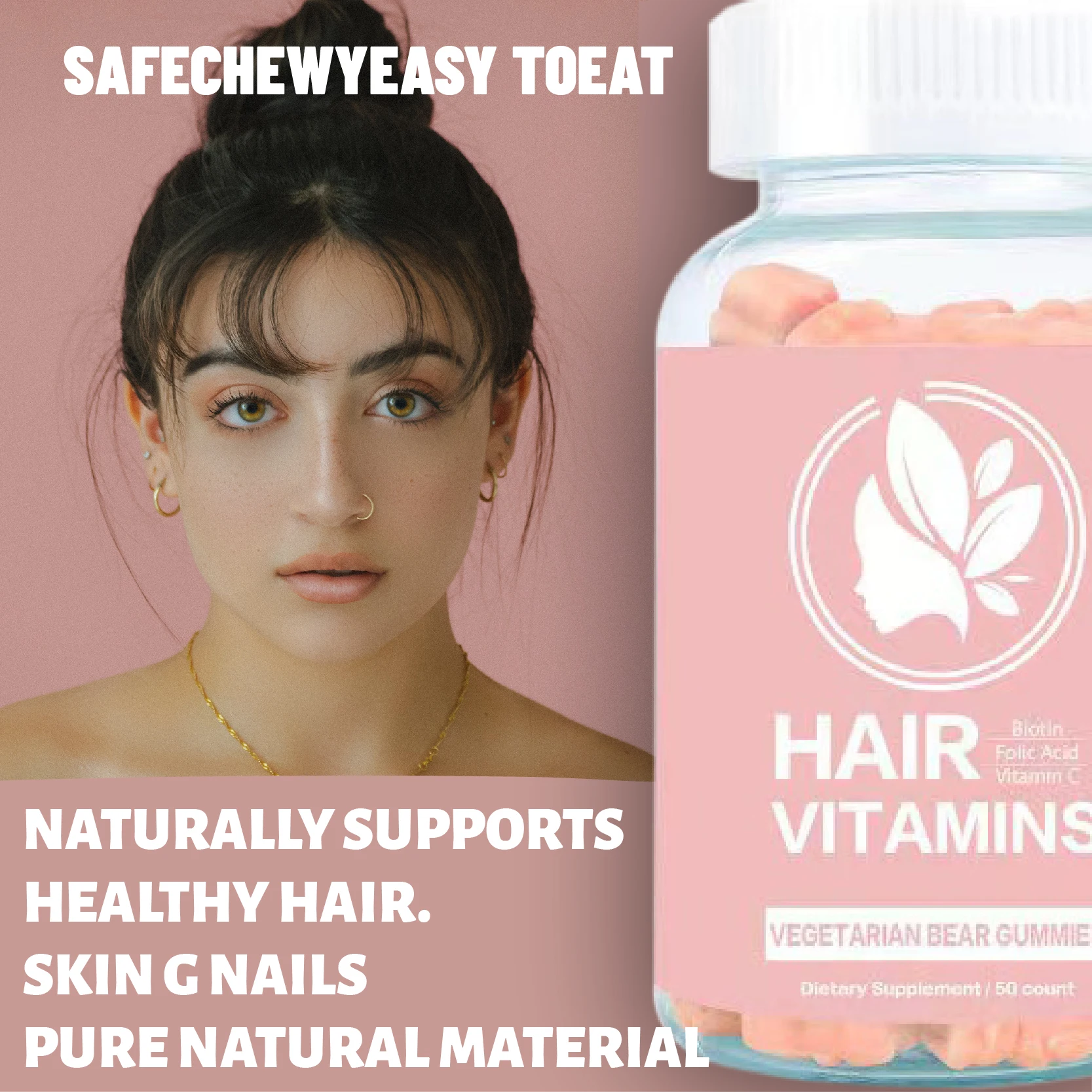 Hair Vitamin Gummies Strawberry Flavored Little Bear Shape Hair Collagen Whitening Candy Supports Hair Growth