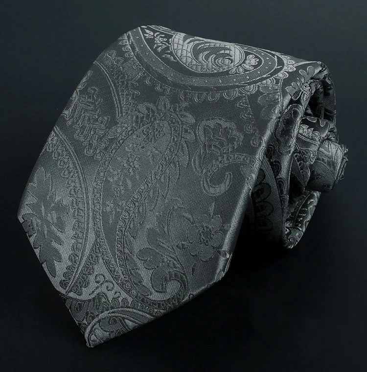 Mens solid gray paisley wedding tie business quality vintage suit polyester neck ties for men necktie silk