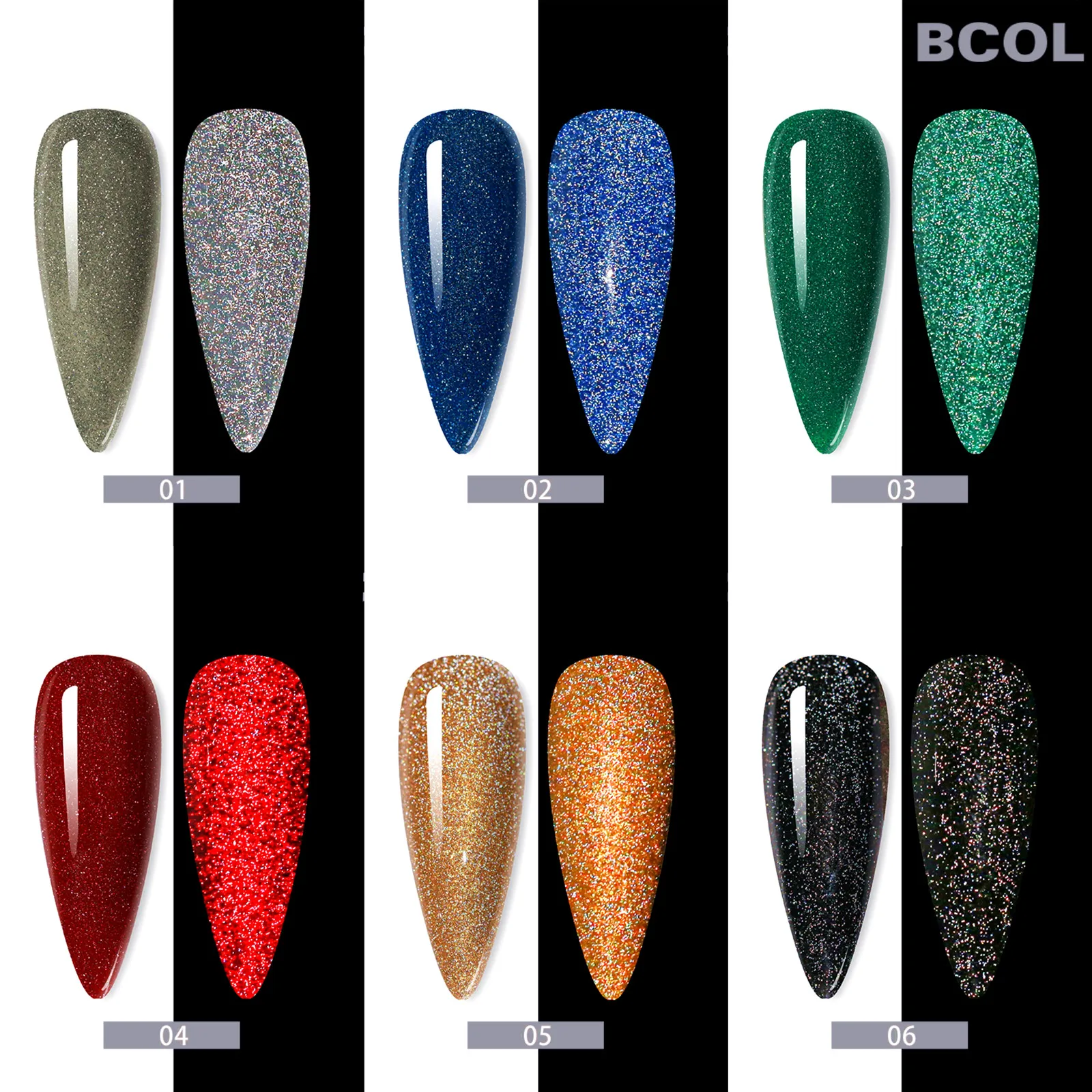 BCOL DISCO Reflective Semi Permanent Gel Nail Art Polish Starter Kit Soak Off UV LED Custom Private Label 6Color Cruelty Free