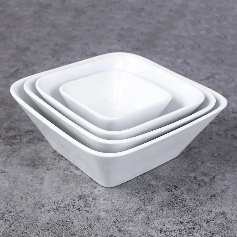 Wholesale white hotel restaurant square ceramic rice soup salad bowl