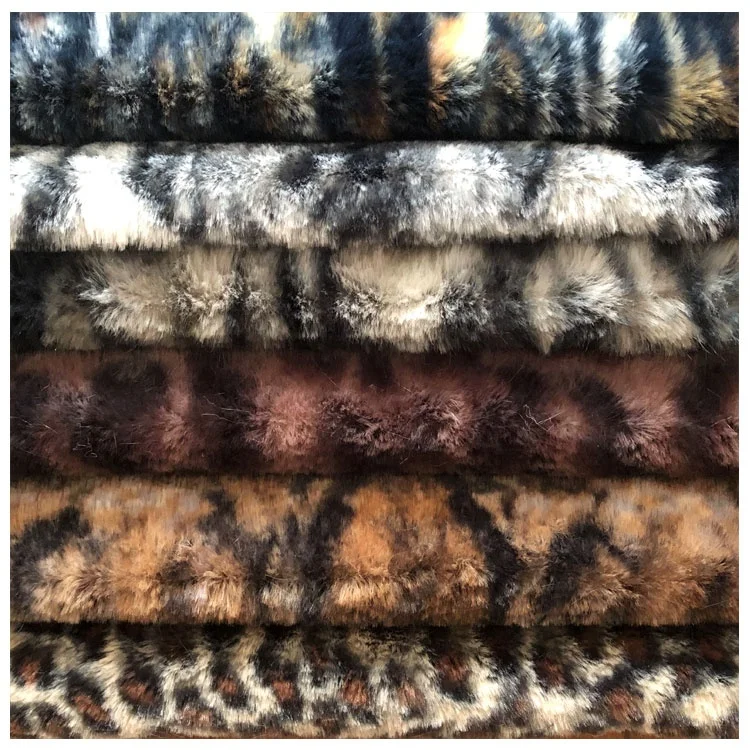  100% polyester printed faux fur fabric leopard fake hair like