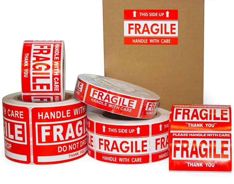 Custom Red Warning Label 100x70 mm Fragile Sticker Shipping for Packaging