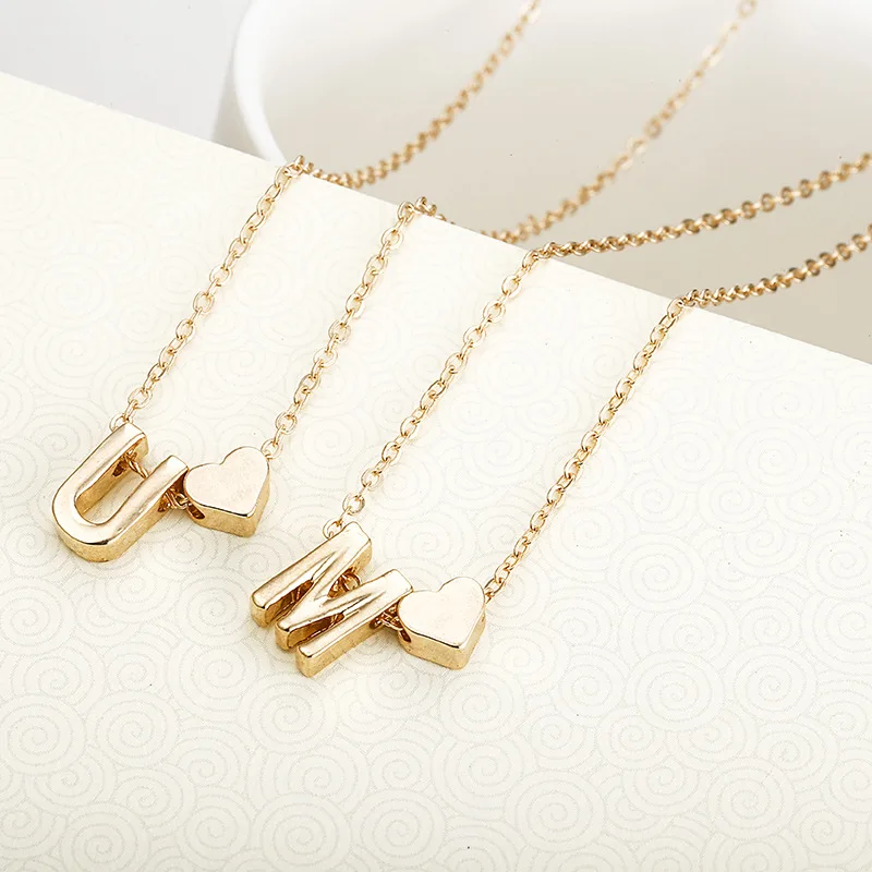 SUMENG Fashion Tiny Heart Dainty Initial Necklace Gold Silver Color Letter Name Choker Necklace For Women Pendant Jewelry Gift