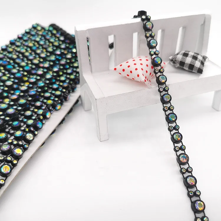 ss8 ab stone crystal diamond links strand roll plastic black pedestal glass rhinestone cup chain trim for DIY accessories