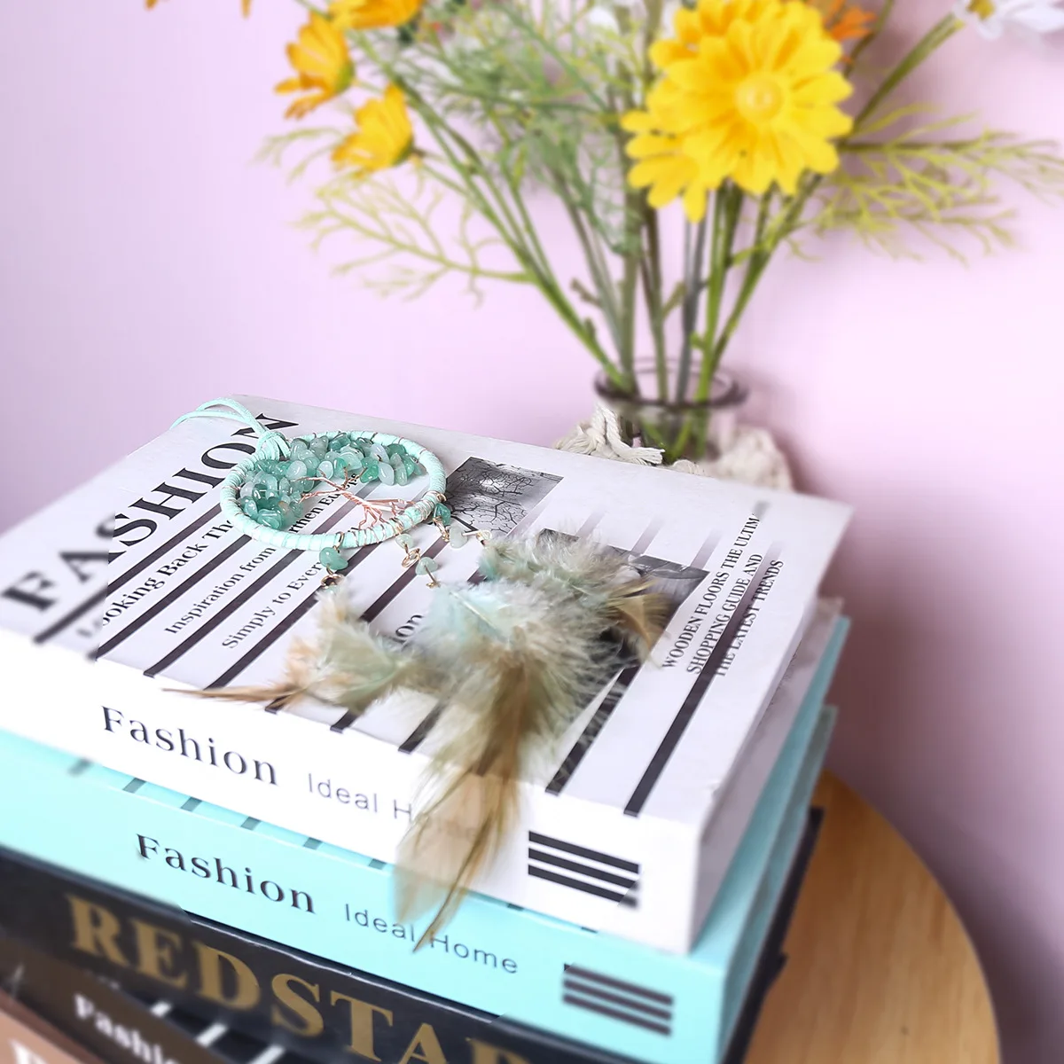 Wholesale Dream Catcher Car Hanging Accessories Natural Crystal Chips Feather Dream Catchers