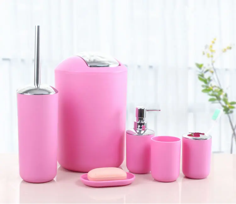 Durable PP Plastic pink Bathroom Accessory Set Packaged in a Box Includes Essential Bathroom accessories set for bathroom