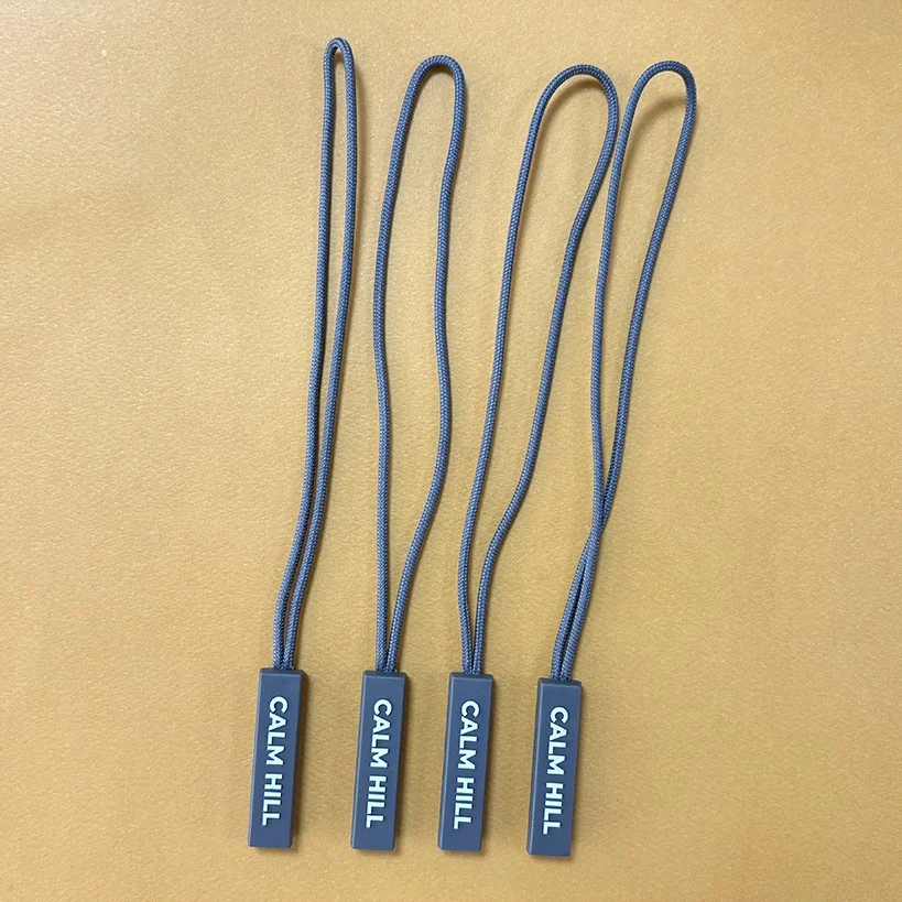 High Quality Custom Lengthening Rope PVC Zipper Puller with Embossed Logo New Eco-Friendly Plastic Zipper for Bags and Clothes