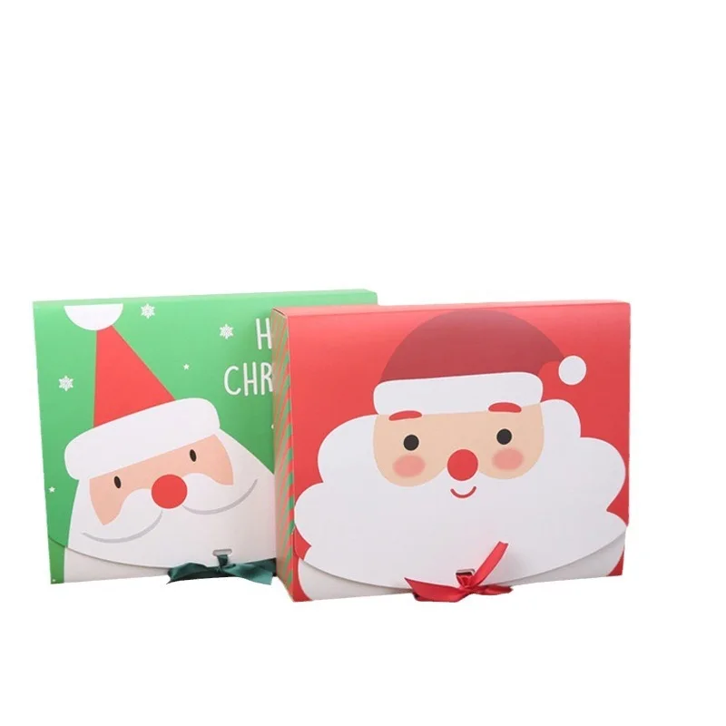 Christmas Candy Cookie Treat Box with Ribbon Bow Cartoon Santa Gift Paper Case