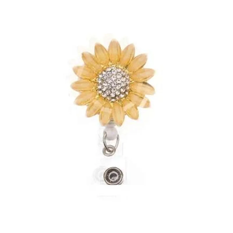 Wholesale Acrylic Rhinestone Sunflower Retractable ID Badge Reel Flower Badge Holder