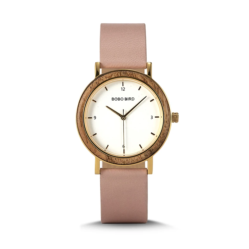 Best Selling bobo bird watch Minimalist wooden watch fashion womens leather watch with metal case back