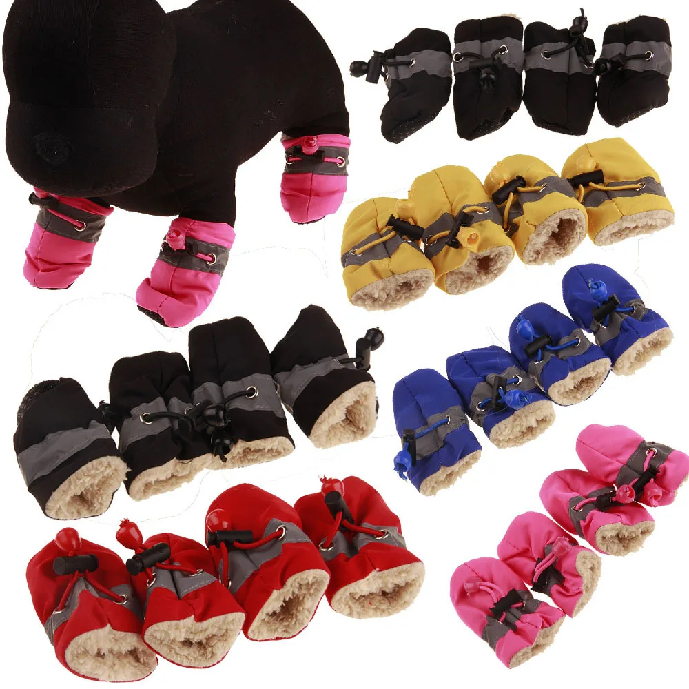 Winter Warm Fleece Plain Waterproof Dog Shoes Xs-3Xl Small Medium Large Pet Adjustable Puppy Sneakers Snow Boots