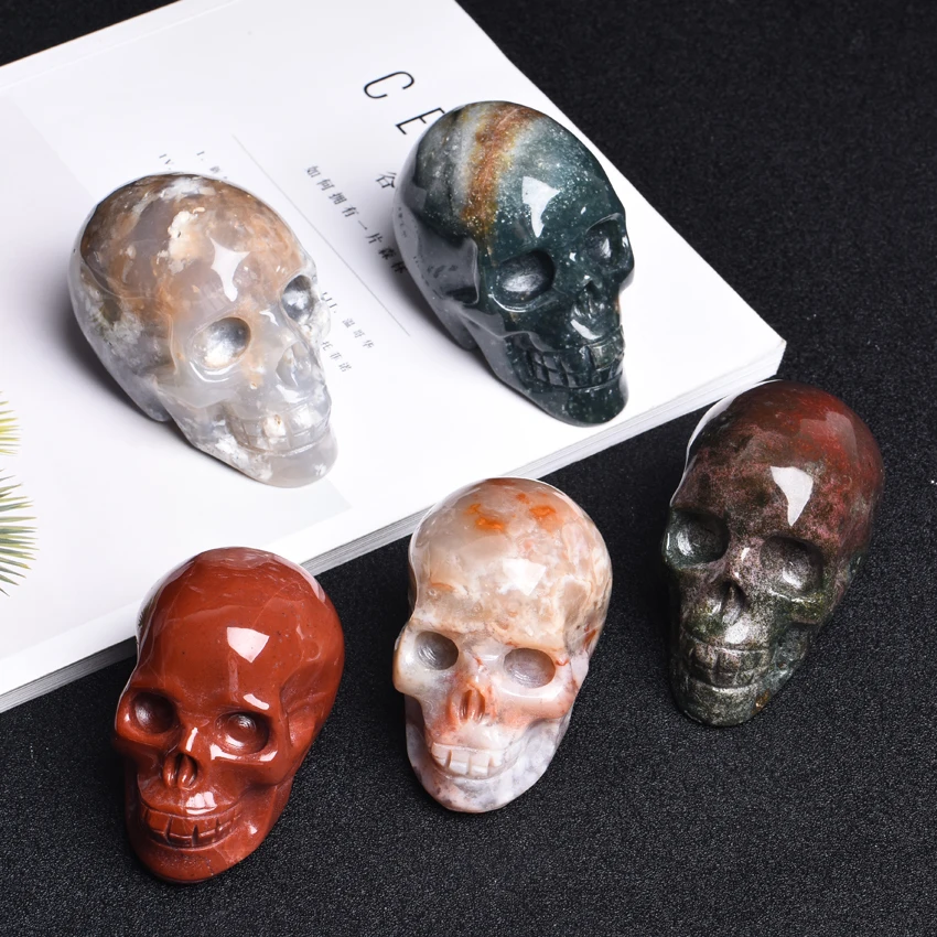 wholesale nature  crystal carving stone ocean Jasper skulls  head folk crafts for decoration