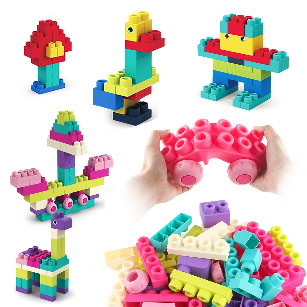 Silicone Building Block Toy Set for Toddles Soft Bricks Squeeze Toy DIY Construction STEM Educational Toy