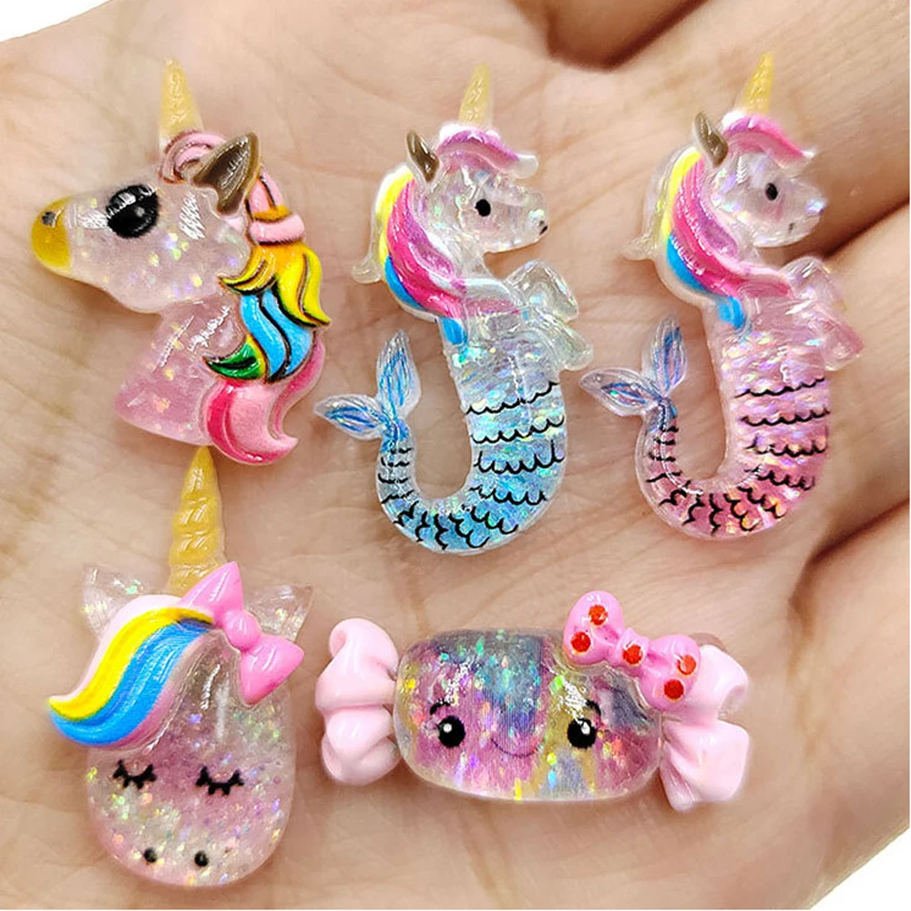 LZY848  Candy Accessories Glitter Resin Unicorn DIY Phone Case Decorative Flatback Resin For Kids DIY