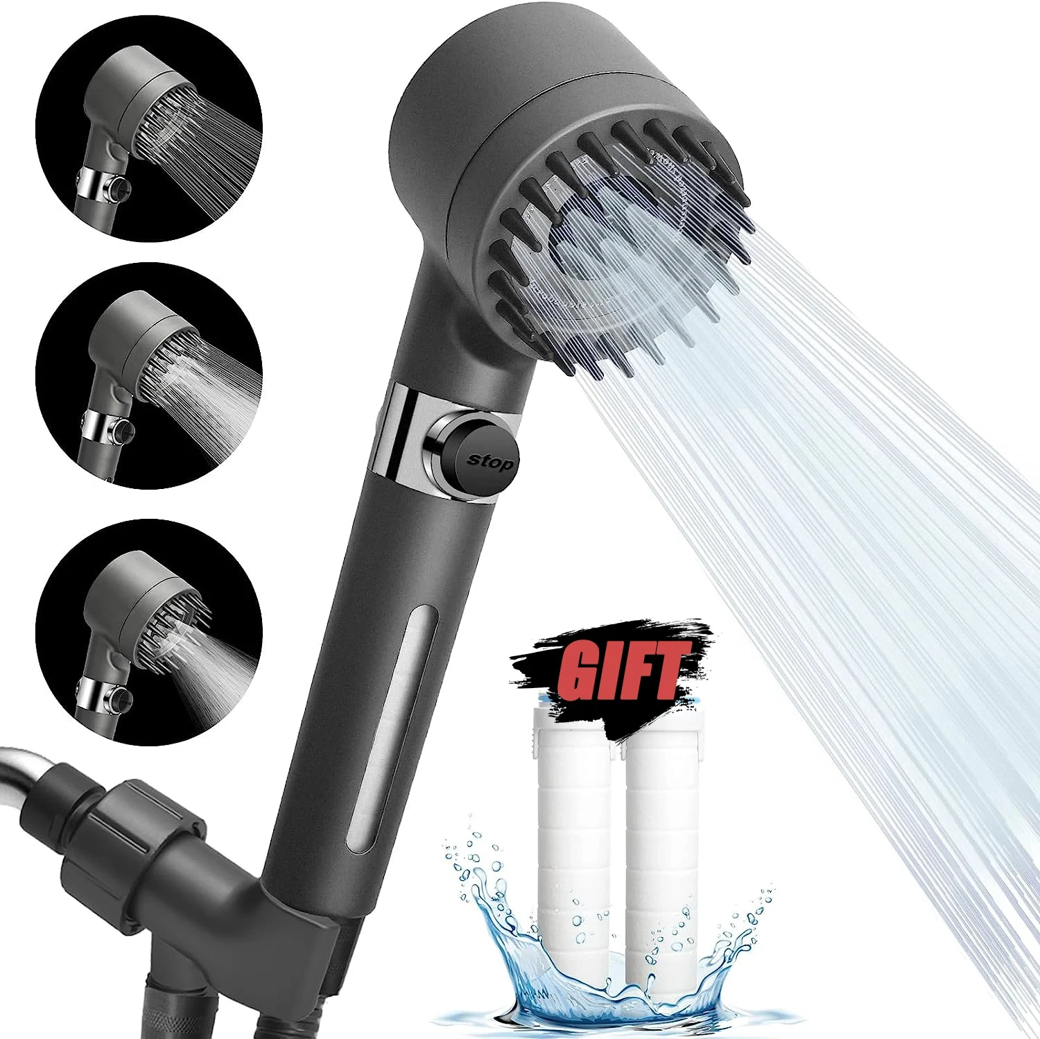 High Pressure Massage Shower Head 3 Modes High Pressure Multifunctional Filter Remove Chlorine Shower Head