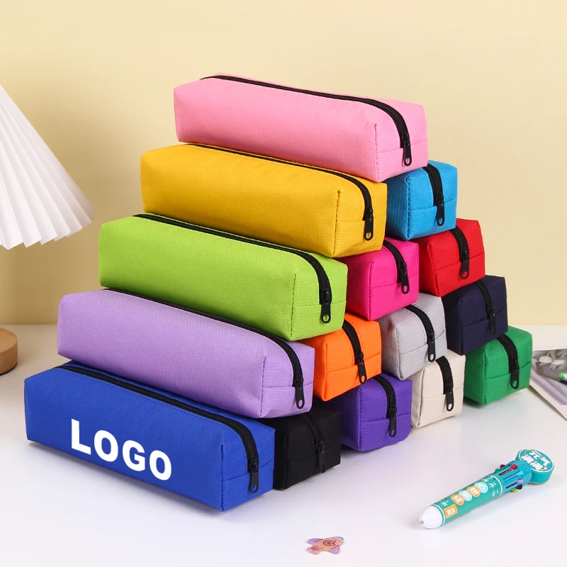 custom logo OEM simple zipper oxford cloth solid color stationery portable cute pen pencil pouch bag case for girl boy school