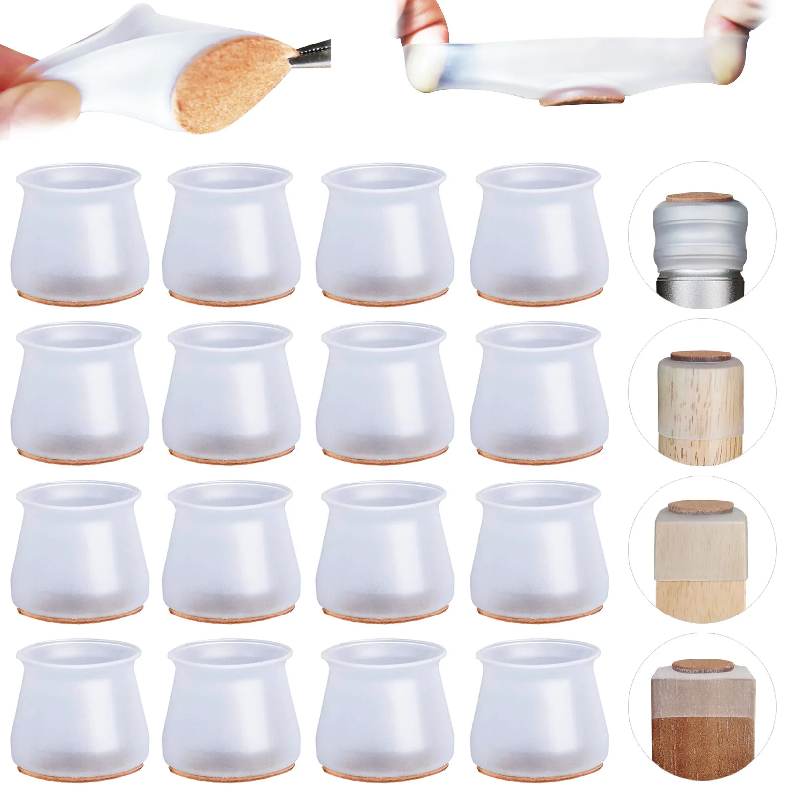 JTX708 Furniture Stool Chair Leg Cover Floor Protector Thickened Non-slip Mute Chair Leg Caps Silicone Table Chair Foot Cover