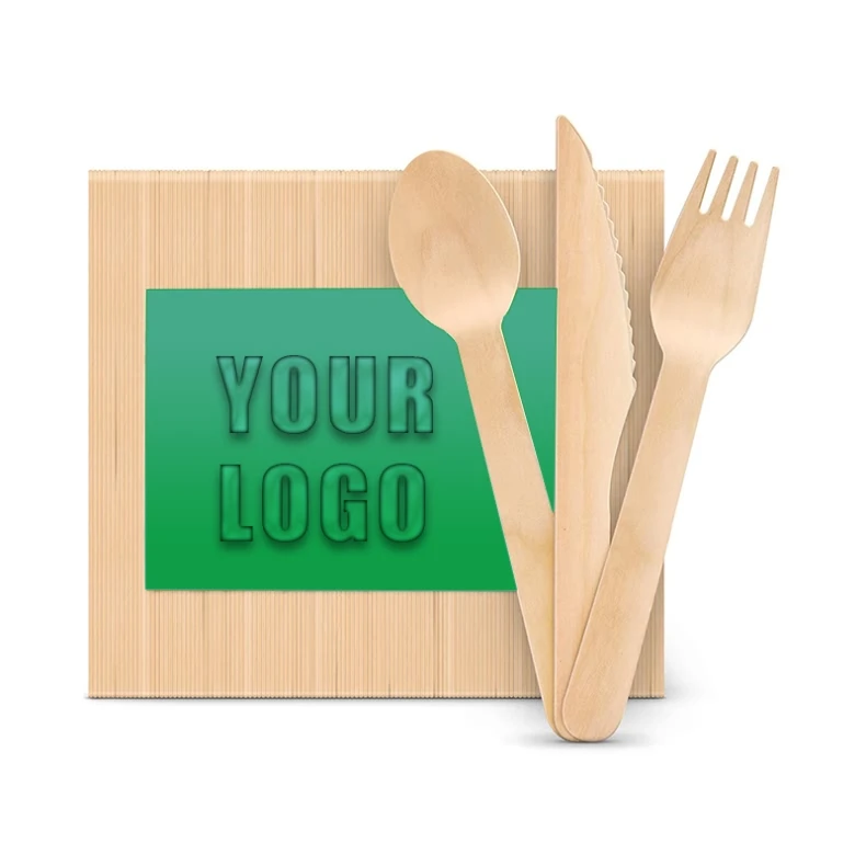 Eco friendly disposable small wooden fork and spoon chopstick set travel mini wood bread fruit salad fork knife cutlery set