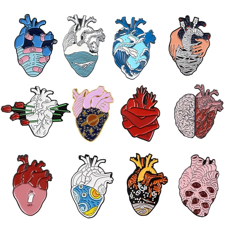 Wholesale Anatomical Heart Brooch Pins Medical Anatomy Brooch Heart Neurology Pins for Doctor and Nurse Bags Badge Lapel Pins