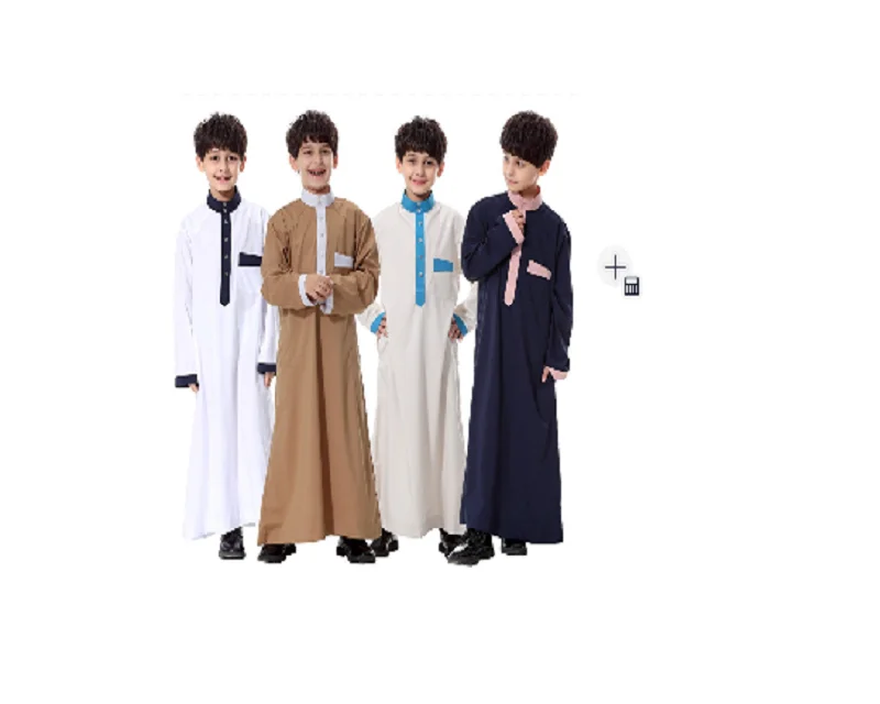 2022 Arab Middle East boys patchwork section clothing Muslim prayer clothes children Abaya robes