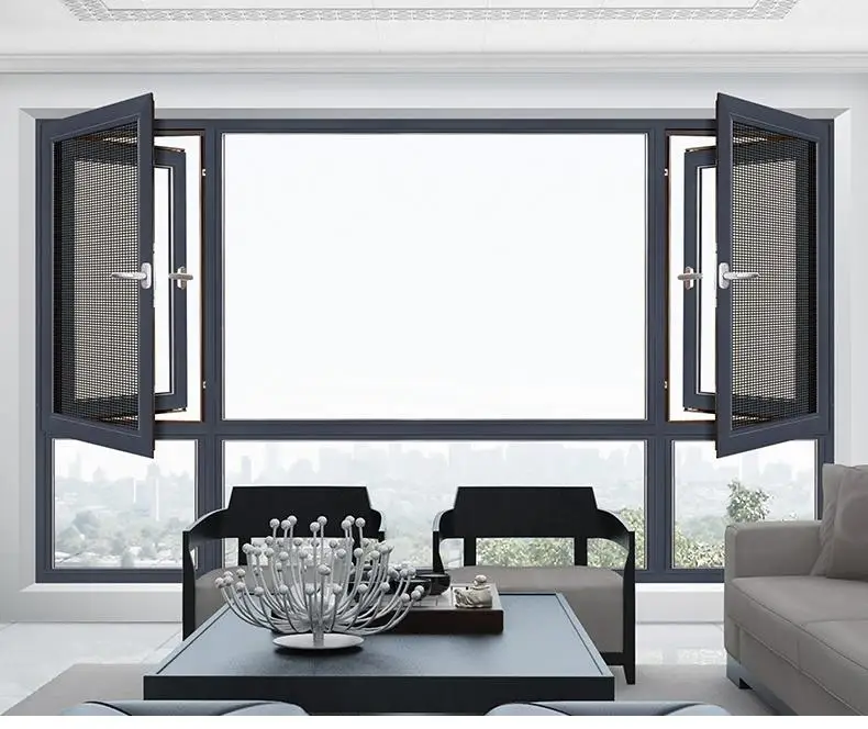 High Quality Hurricane Impact Tempered Glass Double Glazed Windows  Aluminum Casement Window