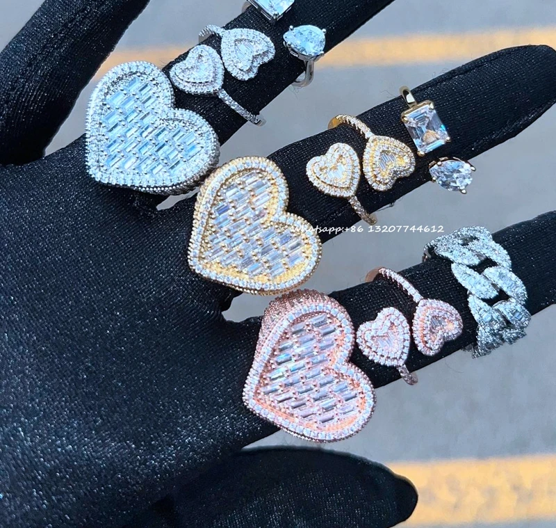 Foxi jewelry new release chunky women rings 925 sterling silver plated iced out heart ring bling