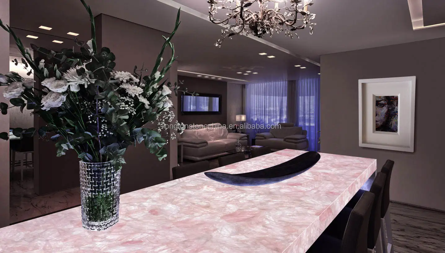 Luxury Pink Quartzite Slab Natural Stone Background Wall Panel Marble Island Gemstone Pink Crystal Quartzite Stone Vanity Top