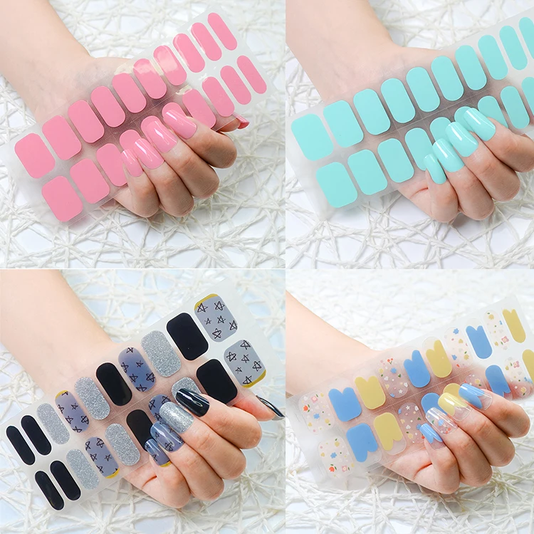 Wholesale Uv Gel Nail Wraps Luxury Uv Self Adhesive Gel False Nails Art Stickers Custom Semi Cured Gel Nail Sticker