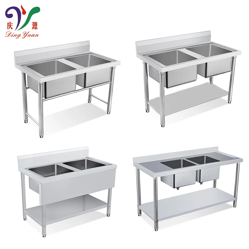 Chinese manufacturer industrial silver 304 stainless steel kitchen sink with double bowl & workstation for catering hotel use