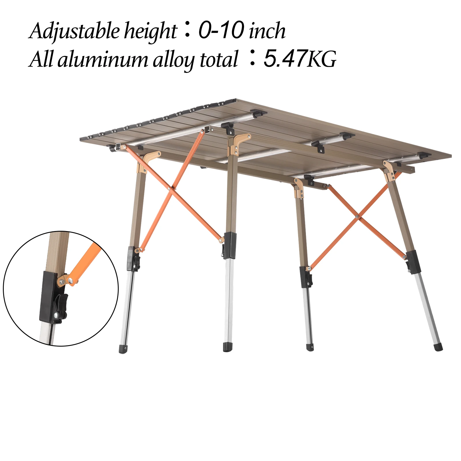 0-10 Inch Adjustable Height Roll up Folding Camping Outdoor Table Light Weight Portable Picnic Camp Tables With