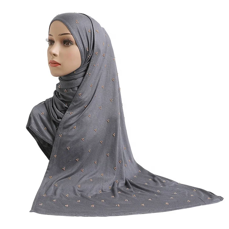 In Stock High Quality Muslim Women Full Pearls Premium New Model Hijab Jersey Hijab With Beads