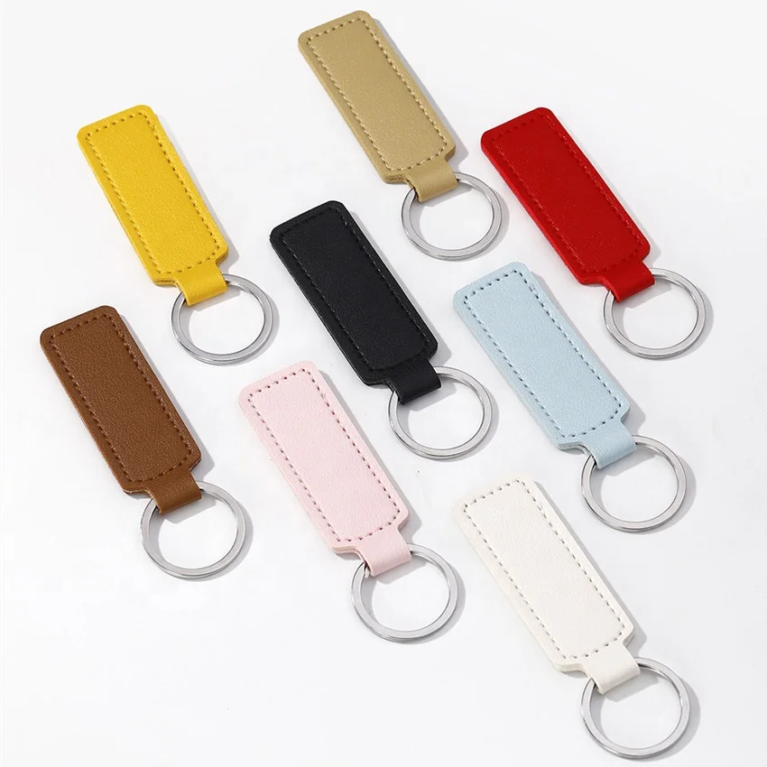 Factory Wholesale Blank Leather Keychain Metal Car Key Ring Luxury Rectangle PU Leather Key Chains